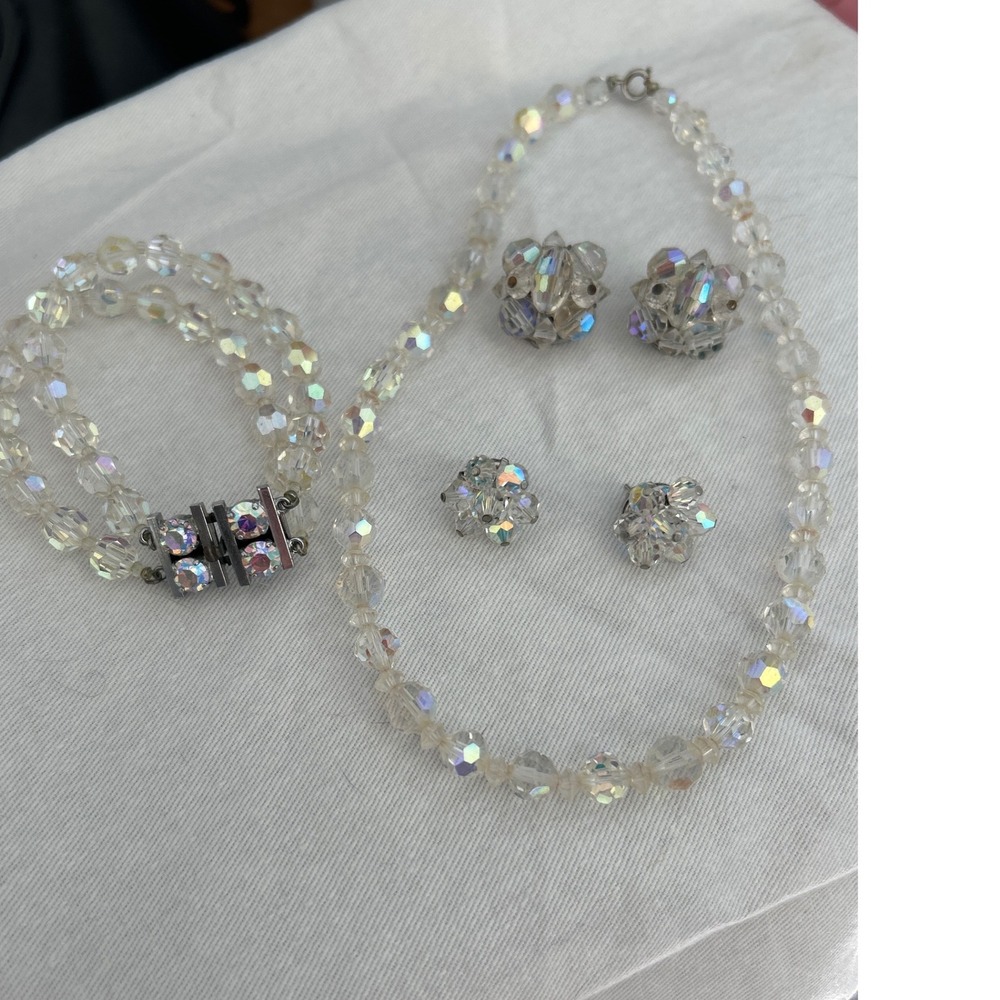 Aurora Borealis Crystal Necklace Bracelet Earrings Jewelry‎ Set Aurora Vintage